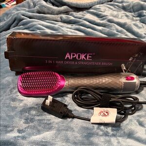 Pink and Gray 3-in-1 Hair Dryer & Straightener Brush
